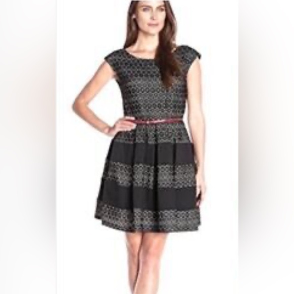 Tiana B. Fit & Flare Party Dress Cap Sleeves Black Illusion Lace Women’s 12 - Picture 1 of 5